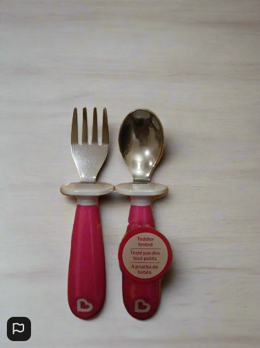 Munchkin Raise Toddler Fork and Spoon Set  12+ Months BPA Free Pink