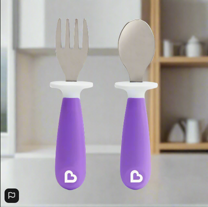 Munchkin Raise Toddler Fork and Spoon Set  12+ Months BPA Free Purple