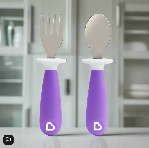 Munchkin Raise Toddler Fork and Spoon Set  12+ Months BPA Free Purple