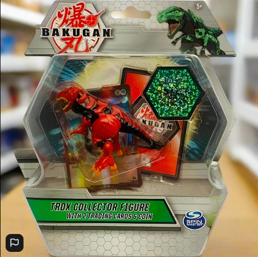 Bakugan Trox (Red) Collector Action Figure With 2 Trading Cards and Coin