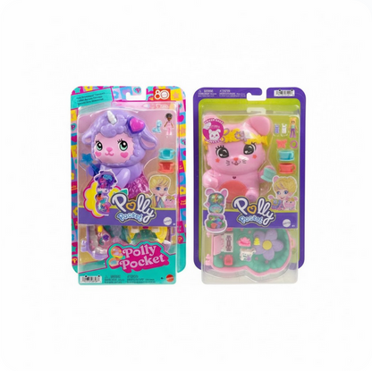 Polly Pocket Compact Bundle Set Bunny Tea Party & Cosy Dreamland Playset Dolls Gift