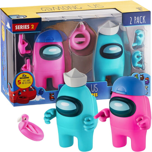 Among Us Series 2 Action Figures 2Pk Toy Crewmate Figure 11cm - Pink & Turquoise