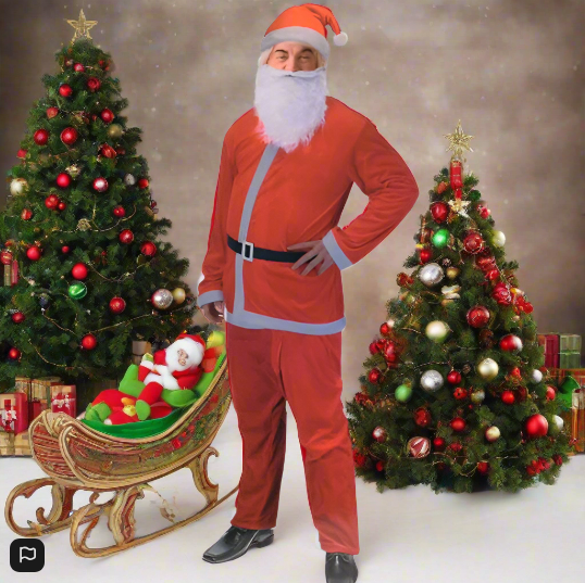 Holly Jolly Christmas Santa Claus Costume Jacket Trousers Hat Beards Belt