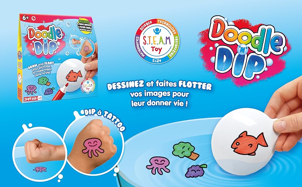 Doodle N Dip: Magical Water Coloring Kit with Temporary Tattoo Fun by zimpli kids