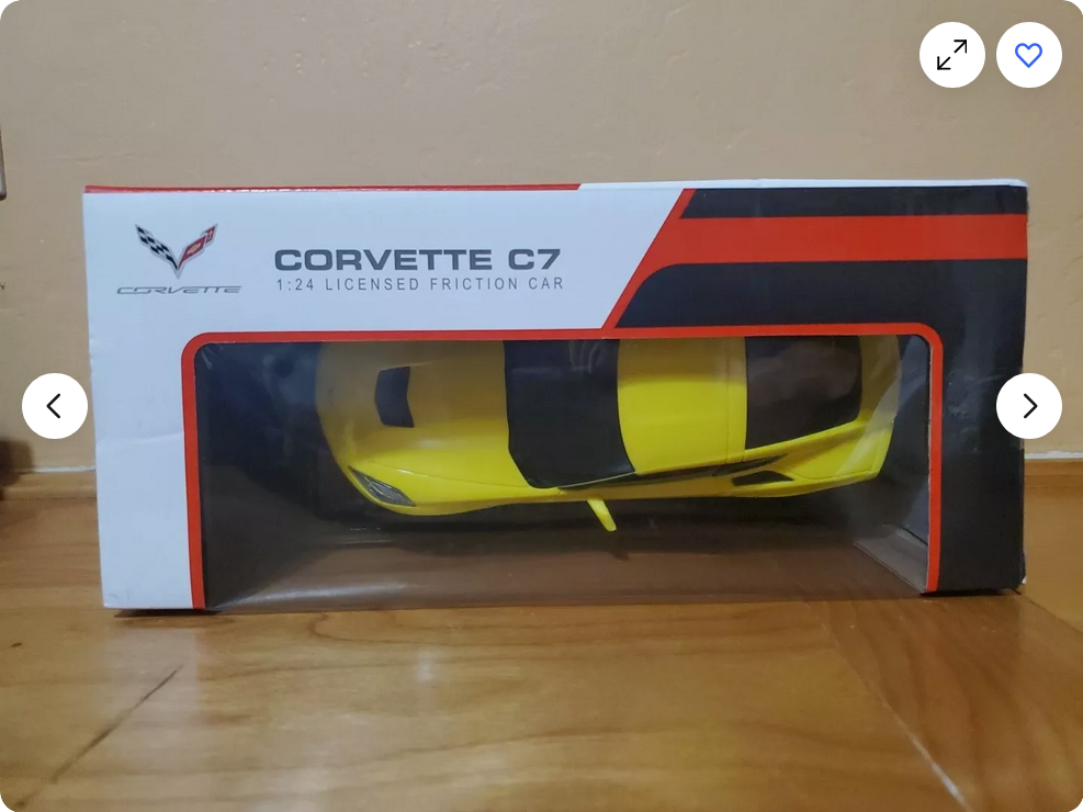 Corvette C7 1/24 Scale  Friction Push  Go Yellow Braha Friction Licensed Toy Car