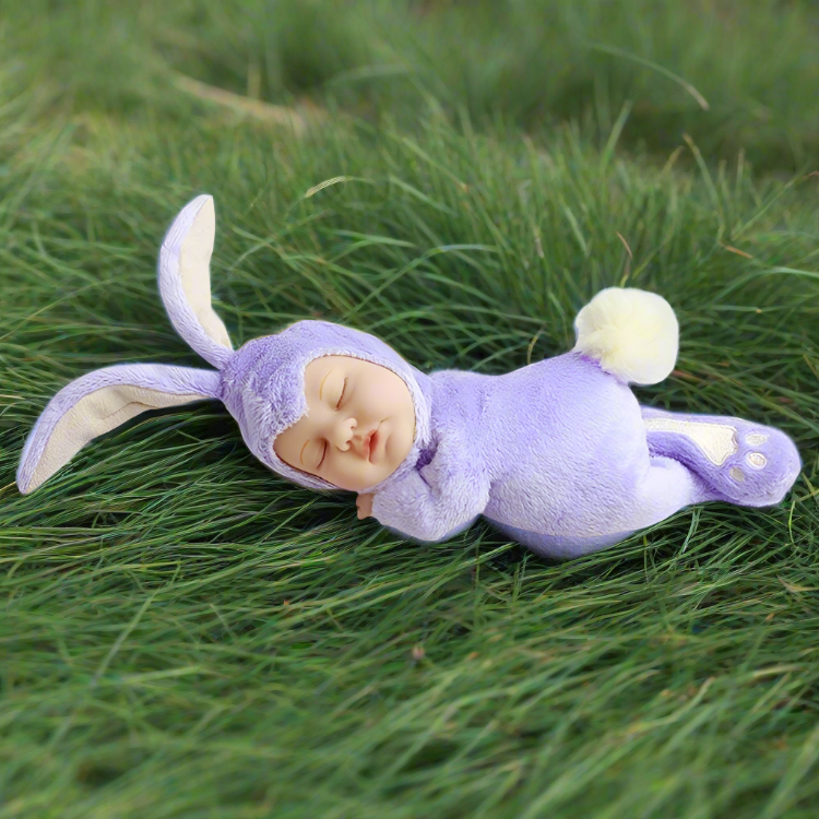 Anne Geddes 9 inch Baby Lilac Bunny Doll - Bean Filled Soft Body Collection