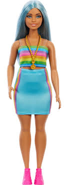 Barbie Fashionista Doll 218 with Blue Hair & Rainbow Top