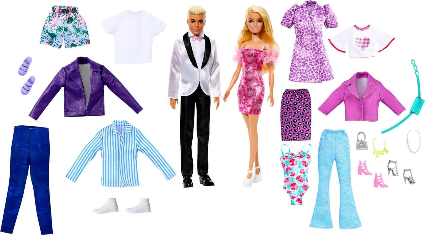 Barbie Doll and Ken Doll Fashion Set with Clothes and Accessories