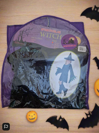 Spooktacular Witch Girls Costume Black With Green Black Hat Included 4 To 6 Year