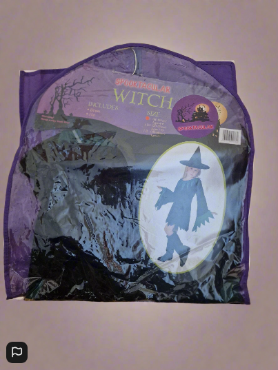 Spooktacular Witch Girls Costume Black With Green Black Hat Included 4 To 6 Year