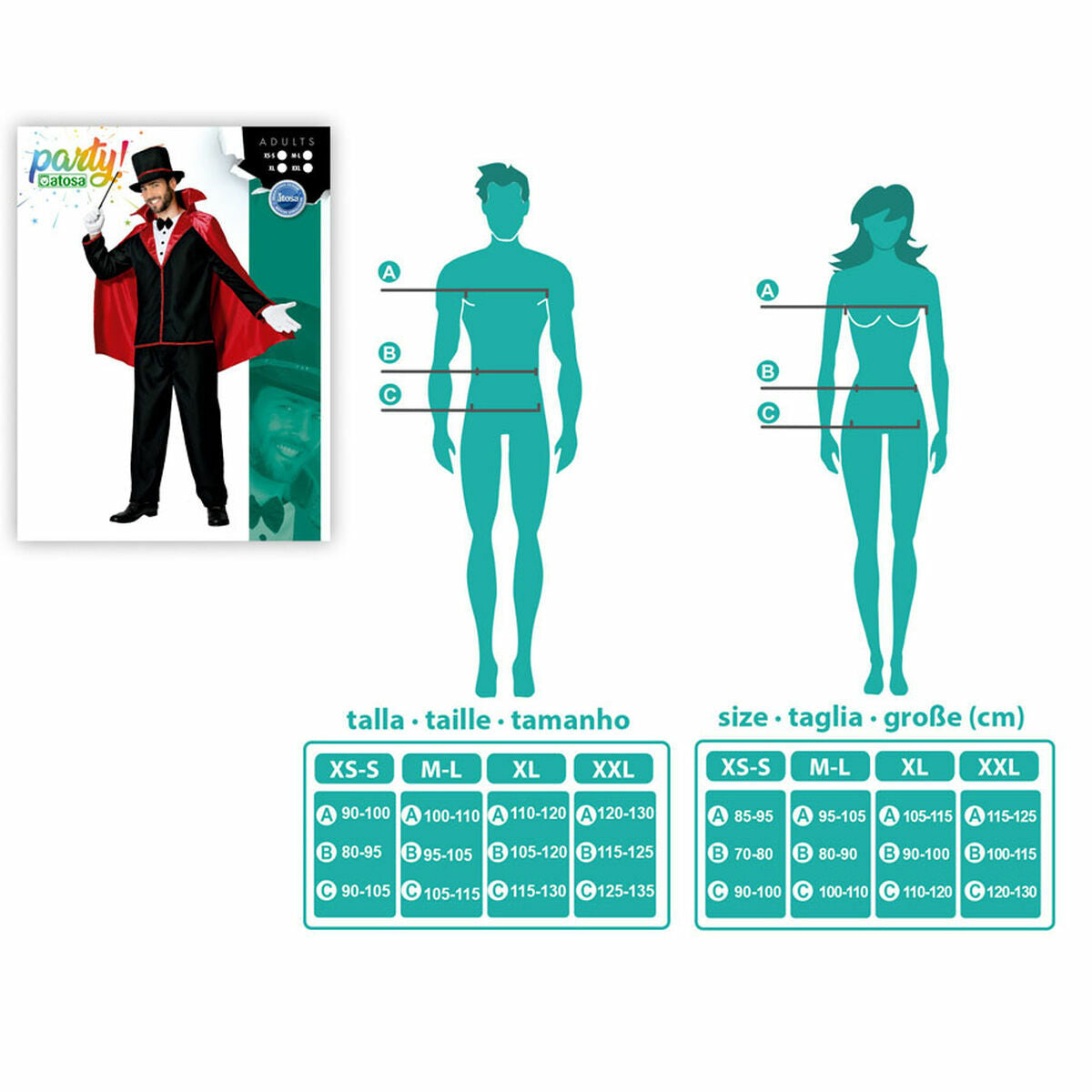 Costume for Adults magician male Various Sizes