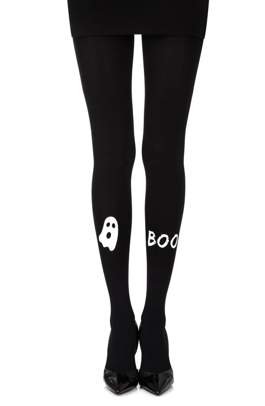 Zohara "Peek A Boo" Black Print Tights