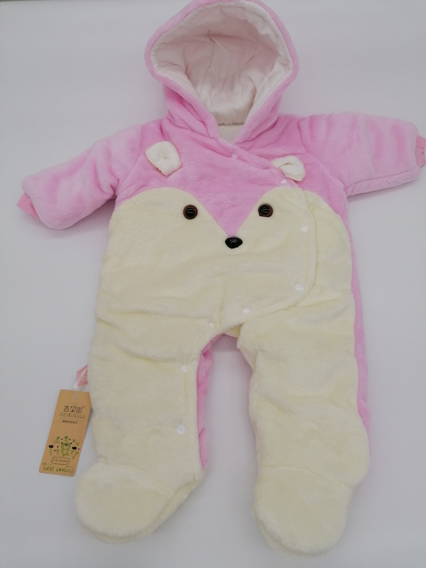 Cosy Fluffy Pink Bear  Baby Suit With Hood 6 Months