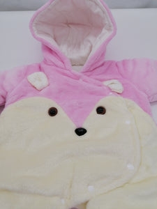 Cosy Fluffy Pink Bear  Baby Suit With Hood 6 Months