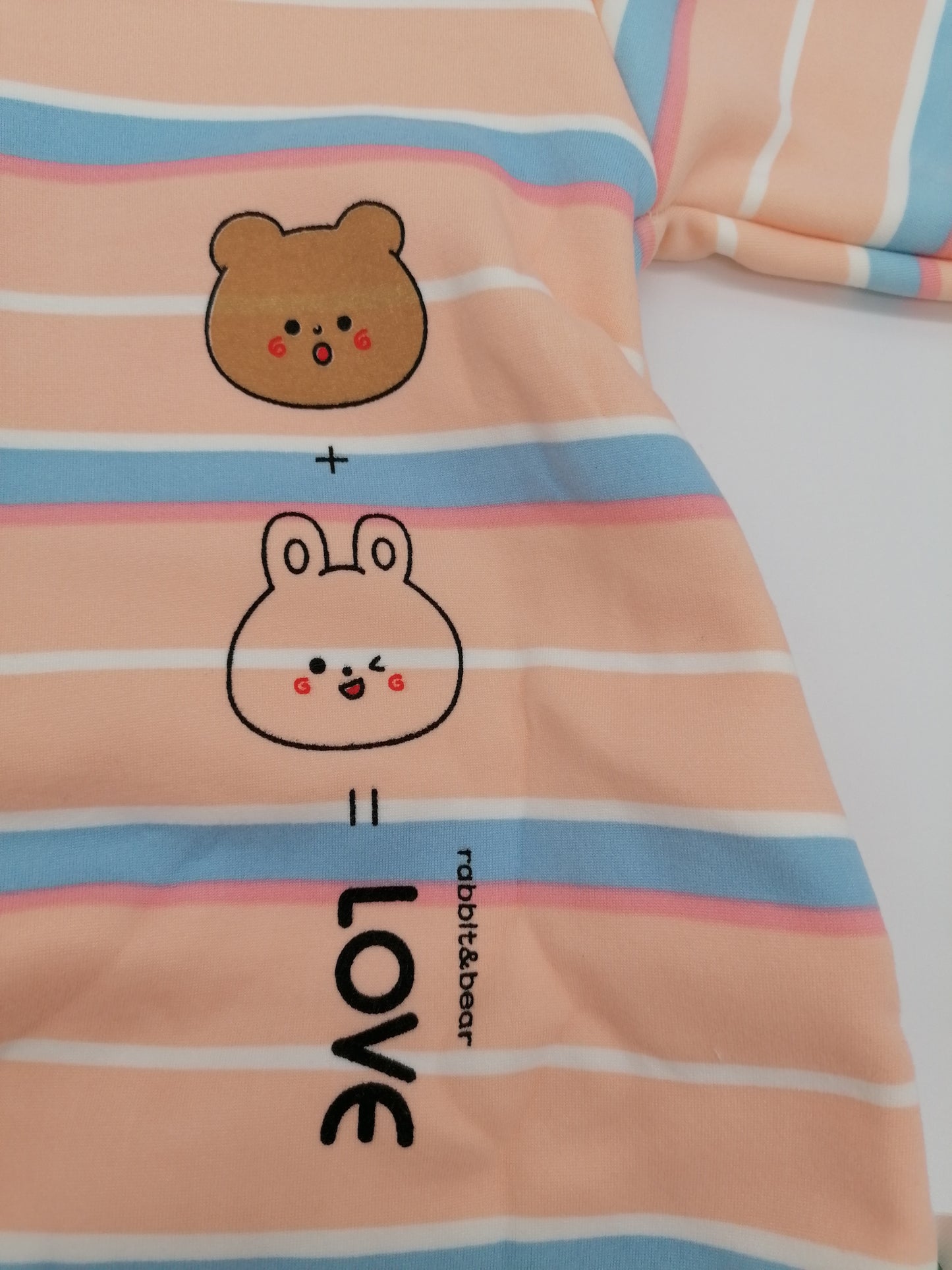 Girls Rabbit And Bear Romper Suit Peach Stripes 80/48