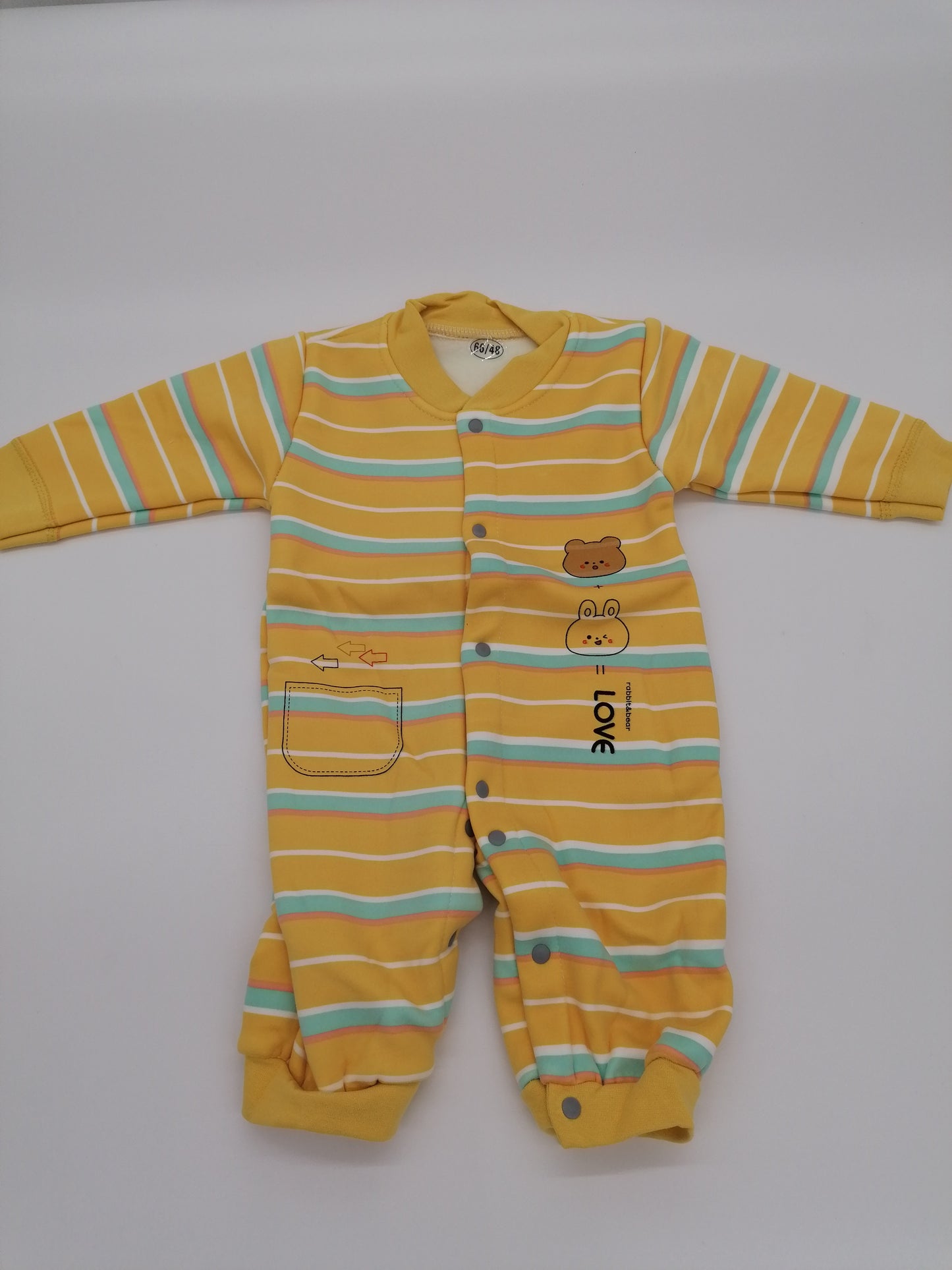 Unisex Rabbit And Bear Romper Suit Yellow Stripes 66/48