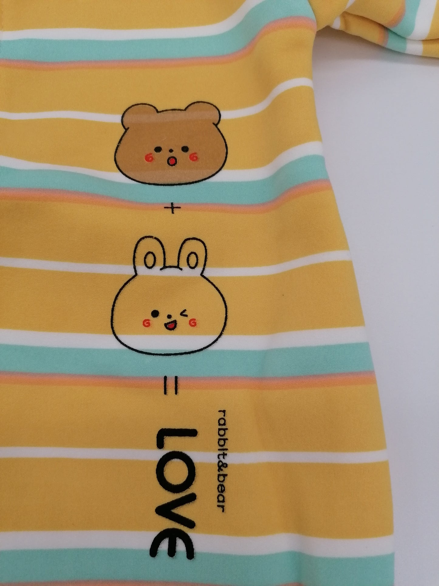 Unisex Rabbit And Bear Romper Suit Yellow Stripes 66/48