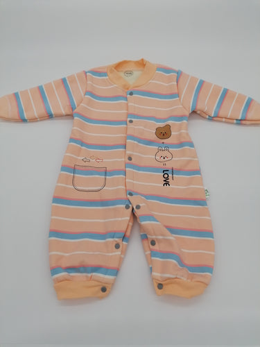 Girls Rabbit And Bear Romper Suit Peach Stripes 73/48