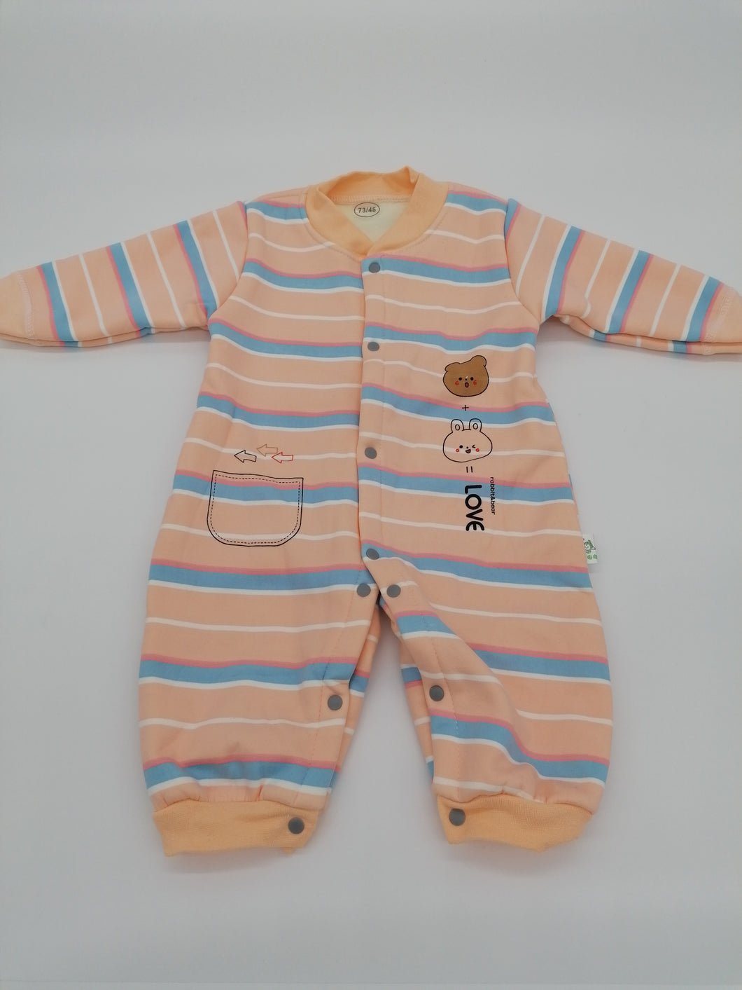 Girls Rabbit And Bear Romper Suit Peach Stripes 73/48