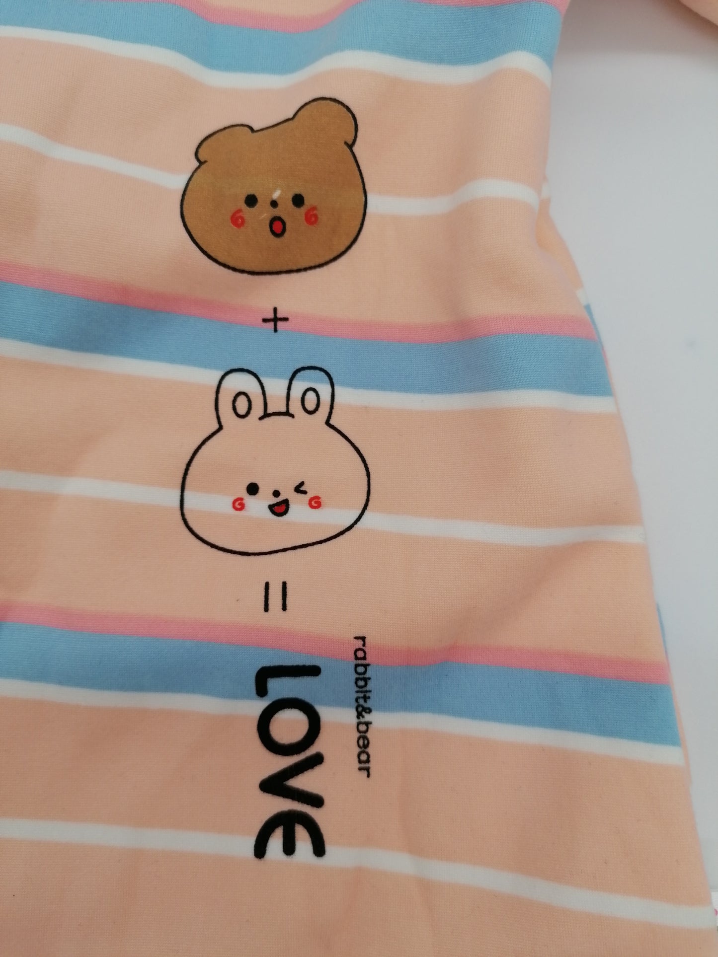 Girls Rabbit And Bear Romper Suit Peach Stripes 73/48