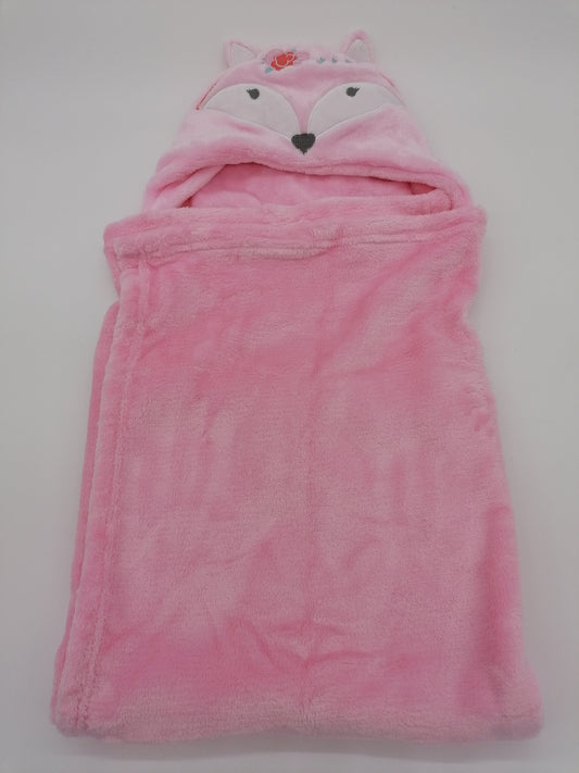 Soft And Fluffy Pink Fox Baby Blanket With Hood One Size