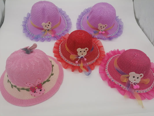 Girls Sun Hats With Animal Motif And Ribbon