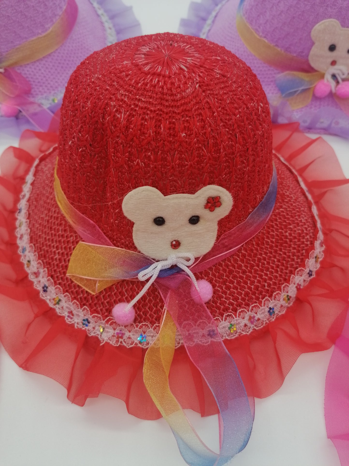 Girls Sun Hats With Animal Motif And Ribbon