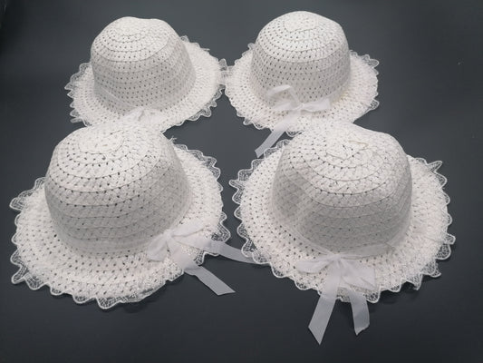 Girls White Sun Hats With Ribbon