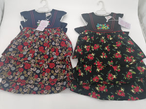 Girls Wear Black Or Navy Embroidered Cotton Flowery Dress Small Medium Or Large