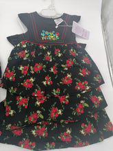 Load image into Gallery viewer, Girls Wear Black Or Navy Embroidered Cotton Flowery Dress Small Medium Or Large
