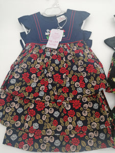 Girls Wear Black Or Navy Embroidered Cotton Flowery Dress Small Medium Or Large