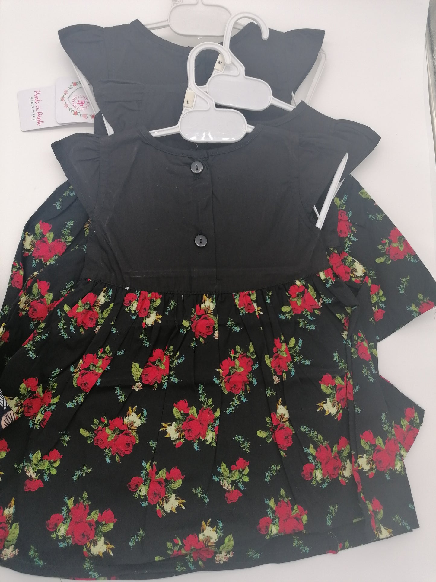 Girls Wear Black Or Navy Embroidered Cotton Flowery Dress Small Medium Or Large