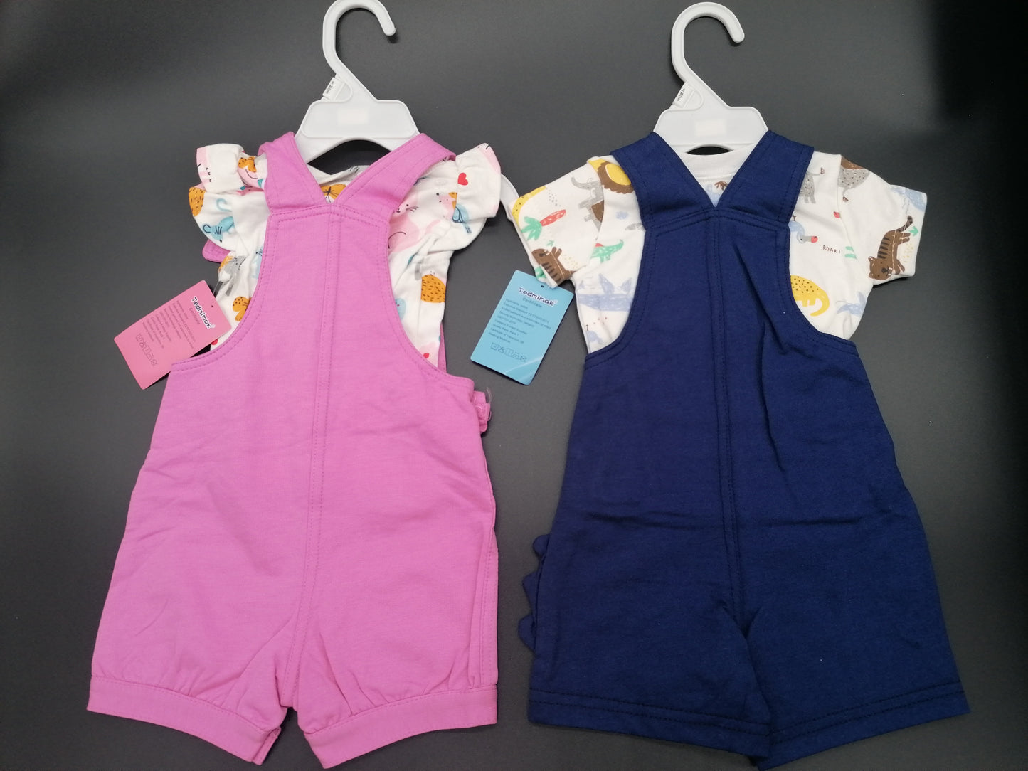 Stylish Baby Tshirt And Dungaree Set Blue Or Pink Sizes 6 Months-2 Years