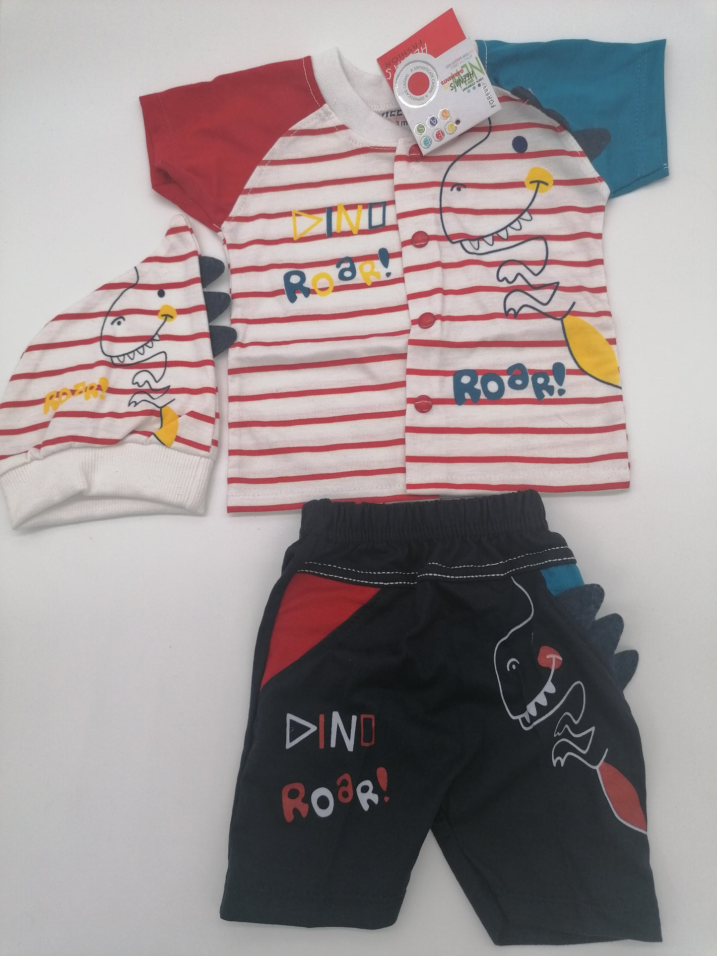 Baby Dino Roar Tshirt And Short Trousers With Hat 0-3 Months