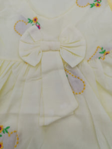 Pretty Baby Girls Yellow Embroidered Cotton Dress With Pants  Length 14 Inches(36cm)