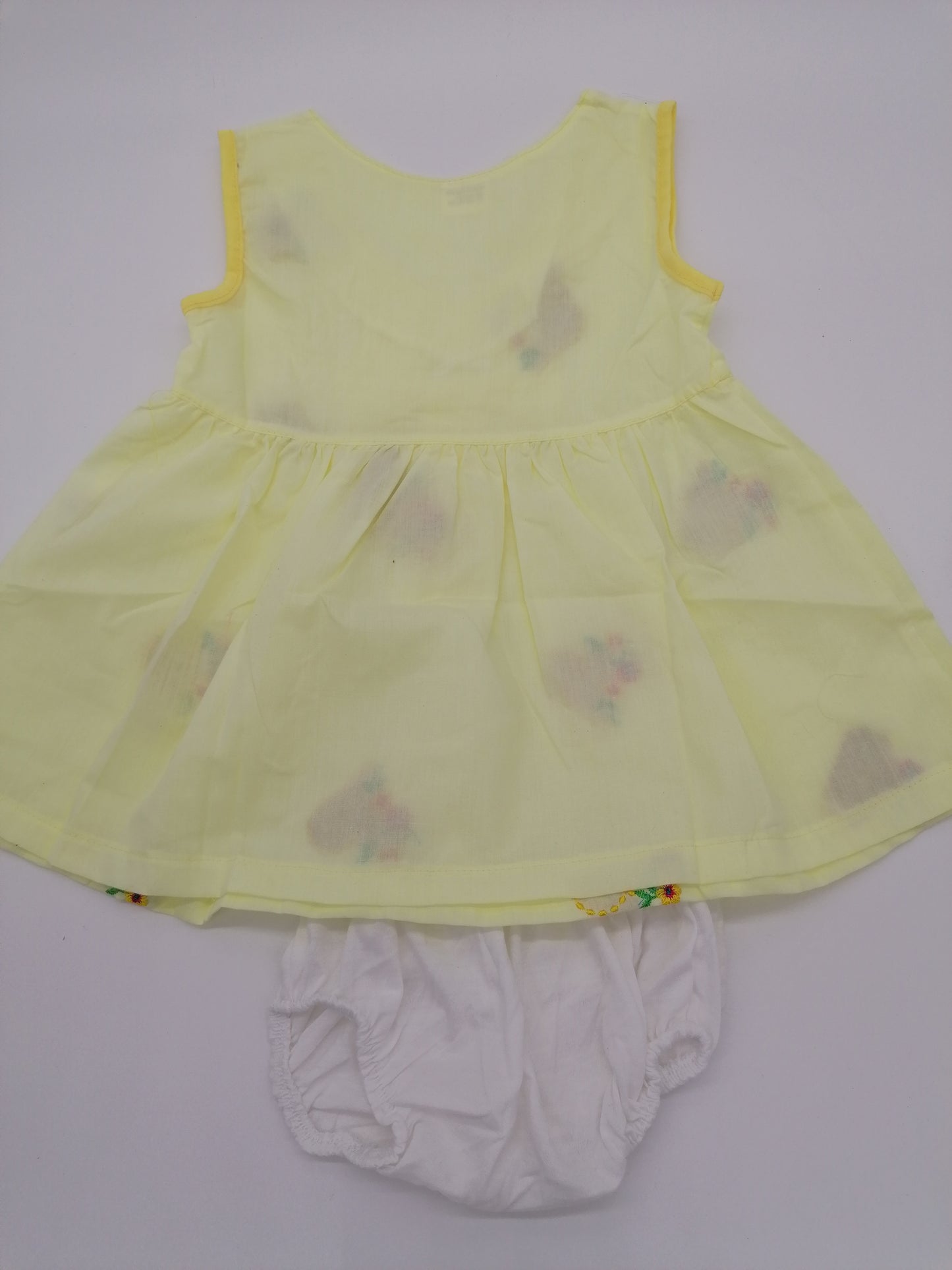 Pretty Baby Girls Yellow Embroidered Cotton Dress With Pants  Length 14 Inches(36cm)