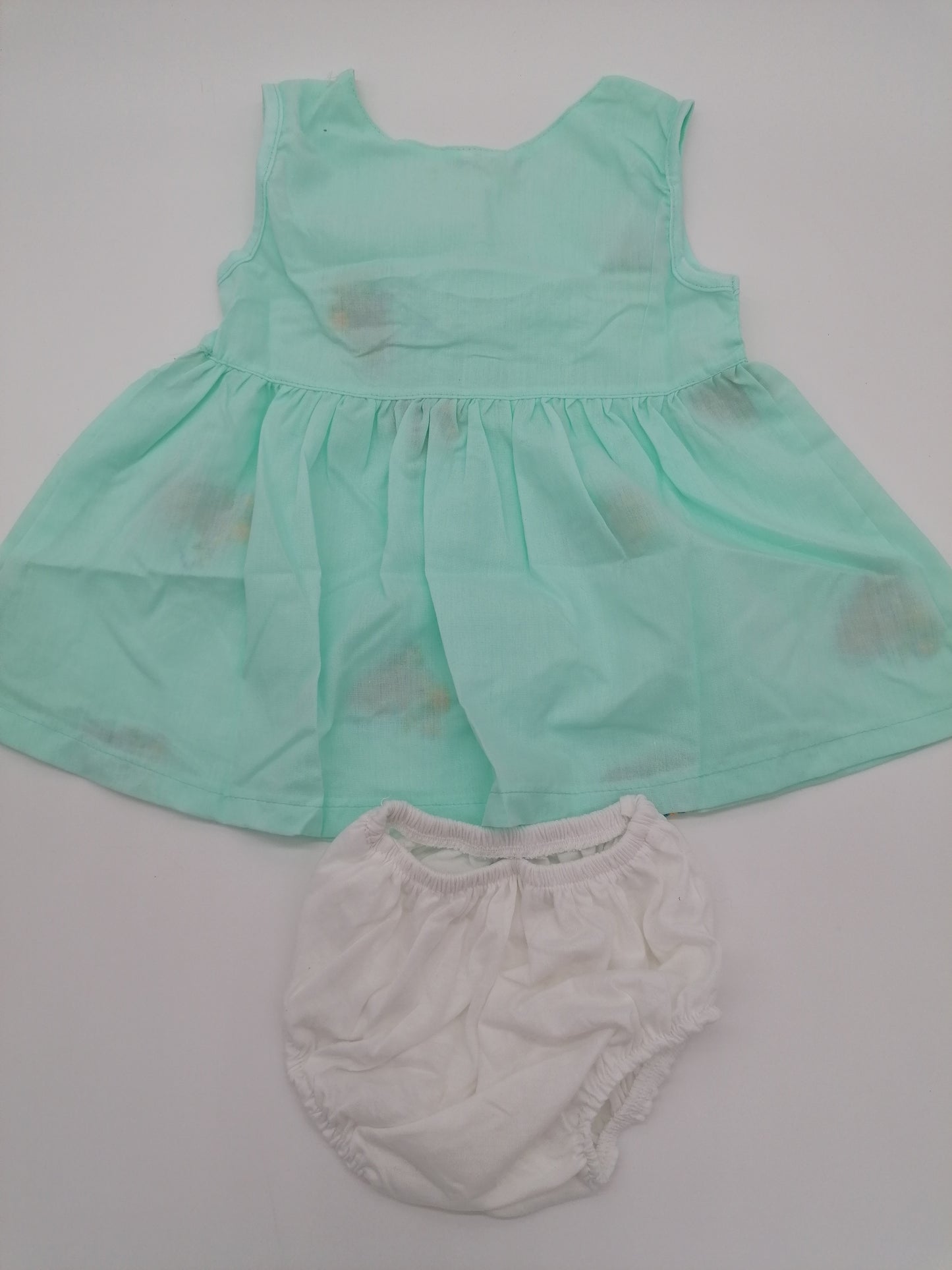 Pretty Baby Girls Green Embroidered Cotton Dress With Pants Length 13 Inches(33cm)