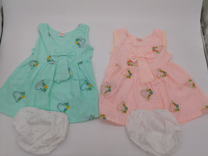 Pretty Baby Girls  Embroidered Cotton Dress With Pants Length 15 Inches(40cm) 2 Colours