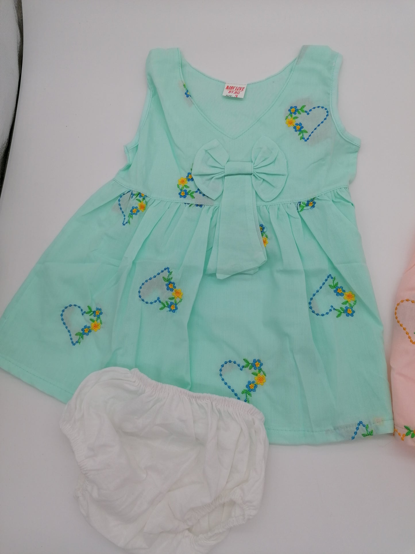 Pretty Baby Girls  Embroidered Cotton Dress With Pants Length 15 Inches(40cm) 2 Colours