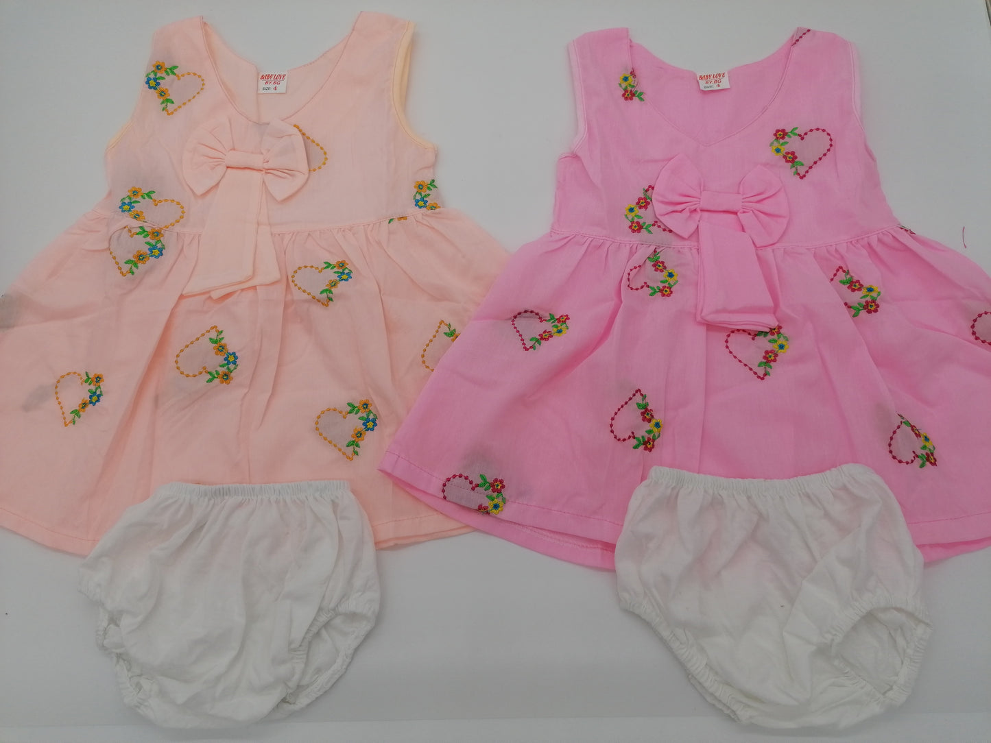 Pretty Baby Girls Embroidered Cotton Dress With Pants Length 16 Inches(41cm) 2 Colours