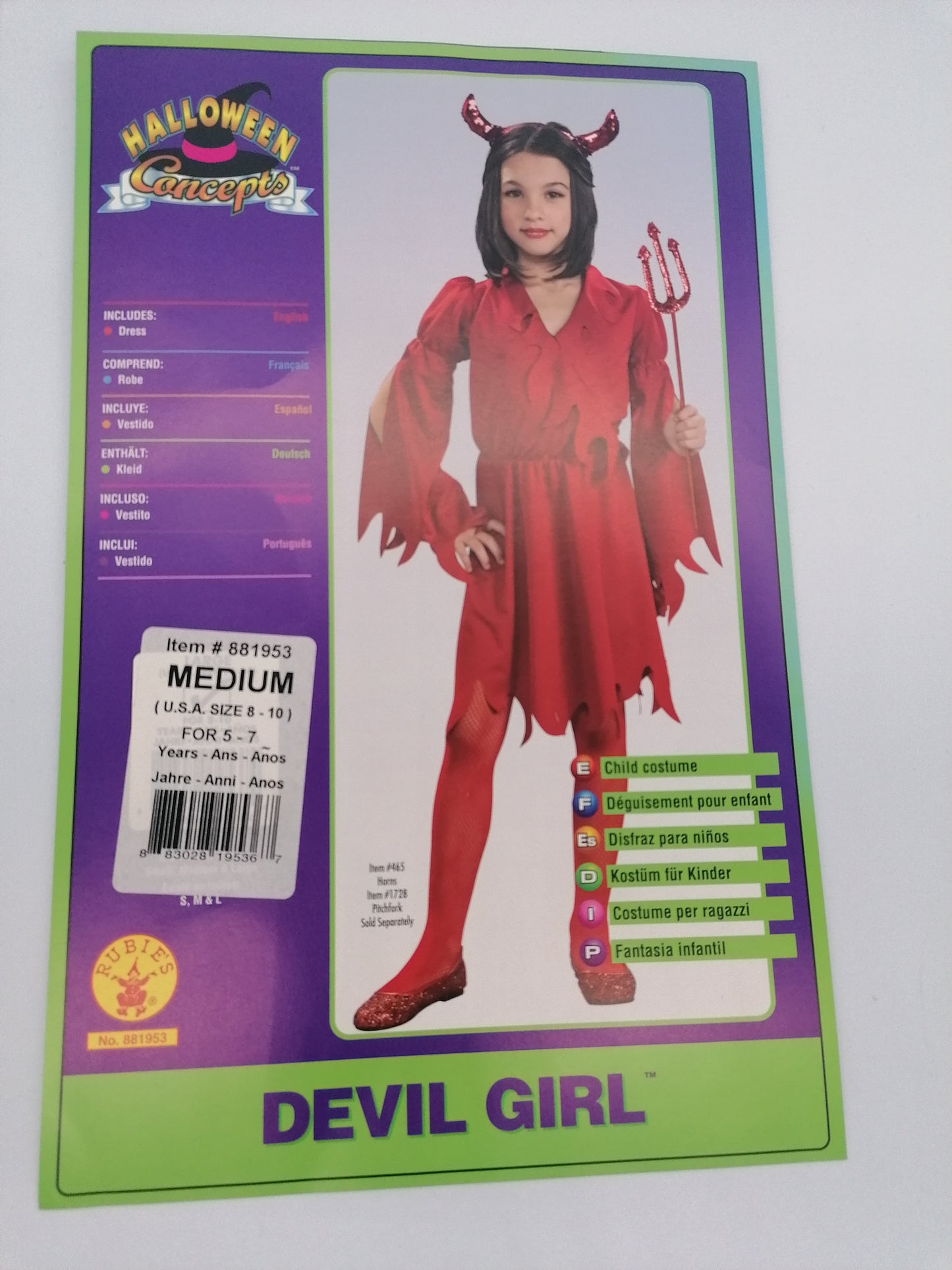 Costume For Children Devil Girl 5 To 7 Years