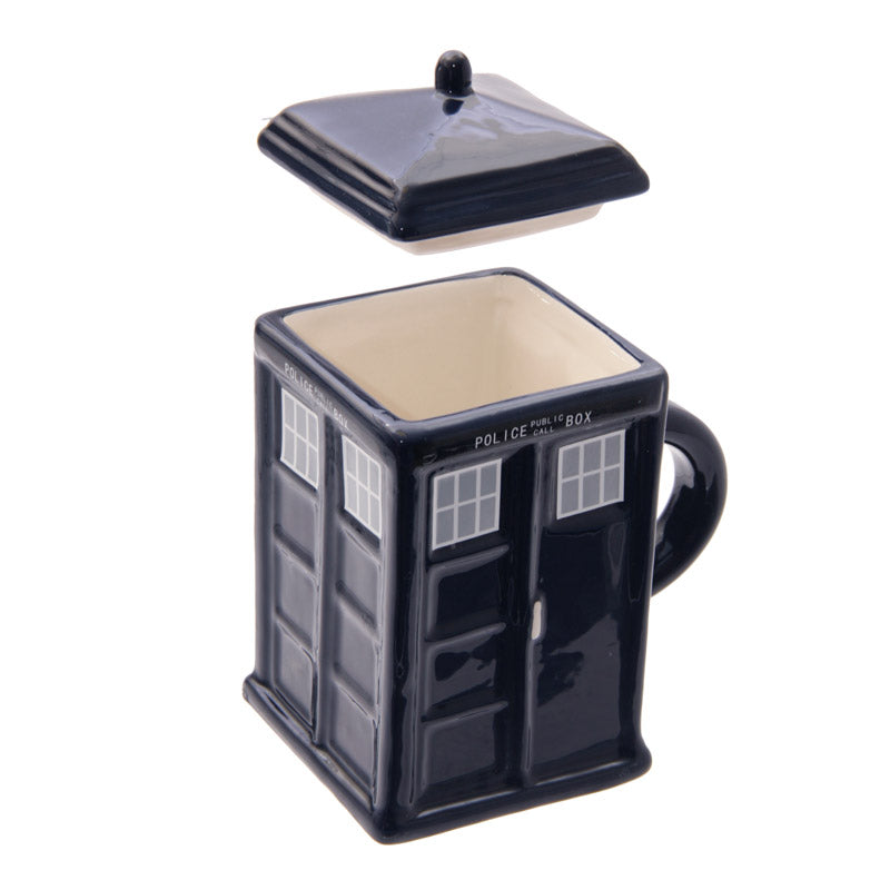 Novelty Ceramic Doctor Who Police Box Square Mug with Lid