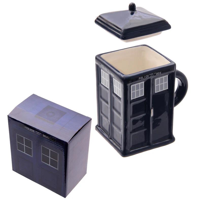 Novelty Ceramic Doctor Who Police Box Square Mug with Lid