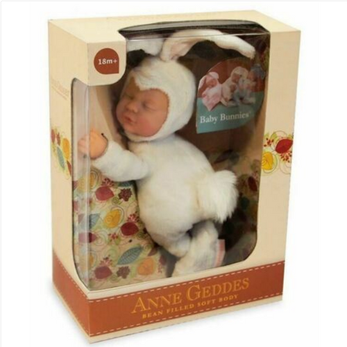 Anne Geddes 9 inch Baby White Bunny Doll - Bean Filled Soft Body Collection