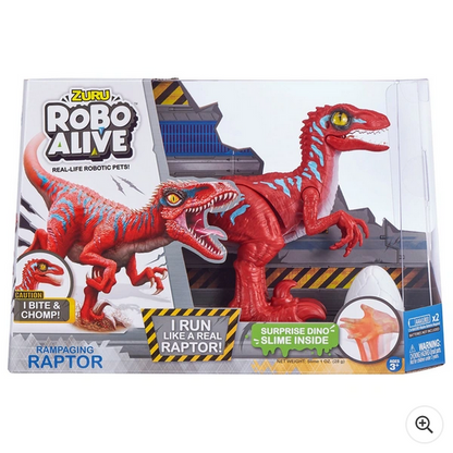 NEW ZURU Robo Alive Rampaging Raptor - Robotic Dinosaur Toy (Red/Blue)