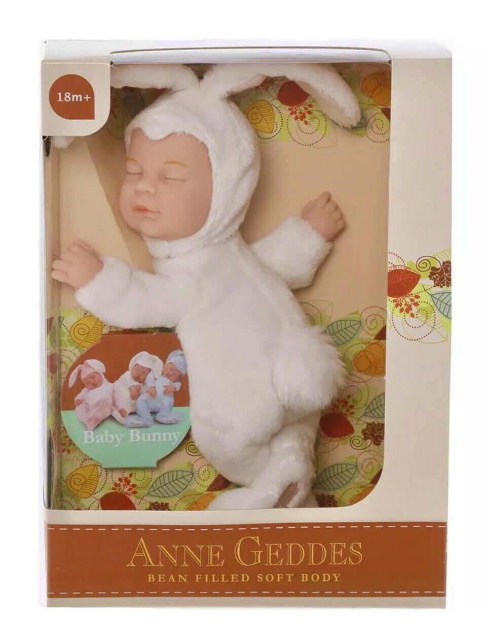 Anne Geddes 9 inch Baby White Bunny Doll - Bean Filled Soft Body Collection