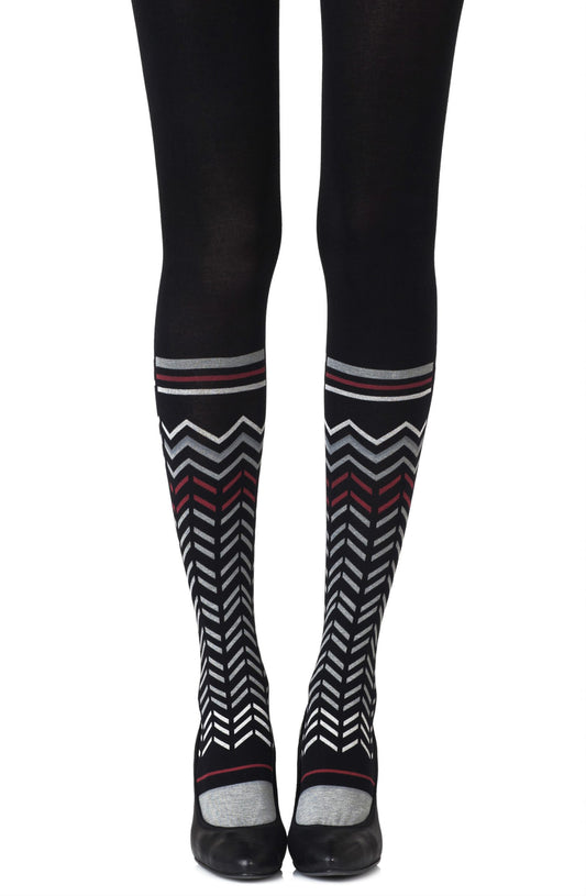 Zohara "Zig Zag Walk" Black Print Tights