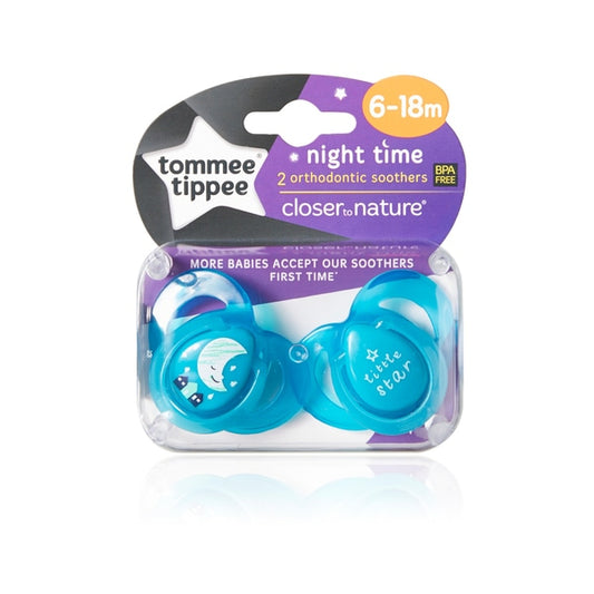 Tommee Tippee Closer To Nature Night Time Orthodontic Soothers 6 - 18 Months 1 Supplied