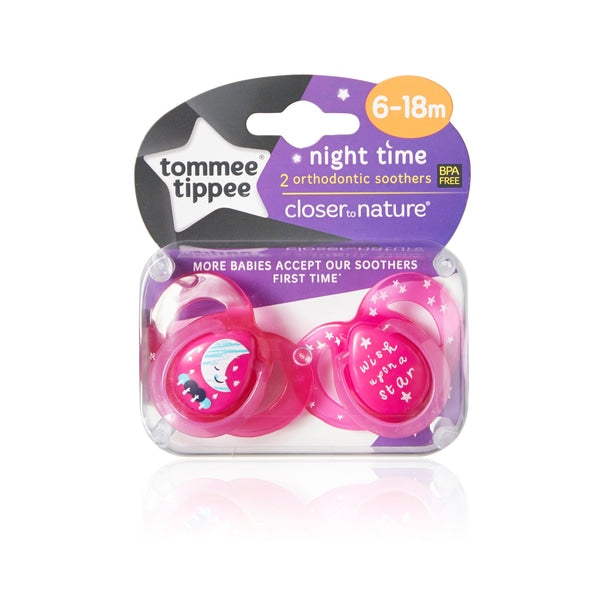 Tommee Tippee Closer To Nature Night Time Orthodontic Soothers 6 - 18 Months 1 Supplied