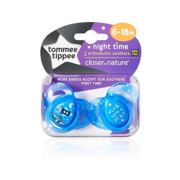 Tommee Tippee Closer To Nature Night Time Orthodontic Soothers 6 - 18 Months 1 Supplied